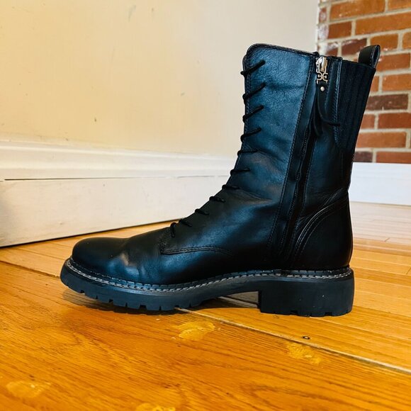 SAM EDELMAN Lex Zip BOOT Lace BLACK Combat LEATHER Military WOMEN Us 9.5 M - Picture 8 of 16